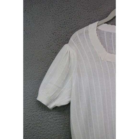 Curlbiuty Vintage Short Sleeve Scalloped Open Knit Button-Up Sweater-Size 2XL - Picture 3 of 10